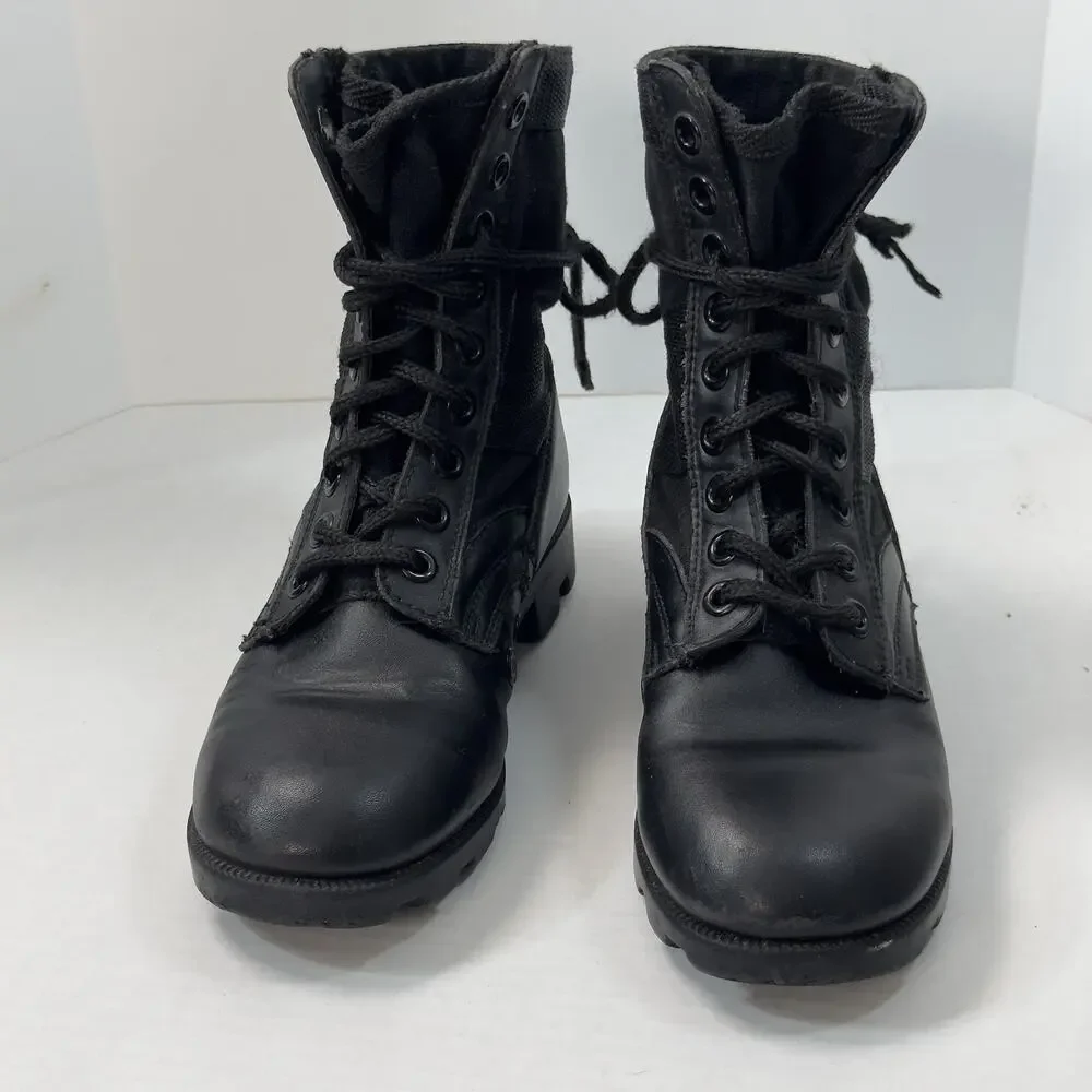 Rothco Combat Jungle Boots Youth 1R Black Leather Canvas Lace-Up